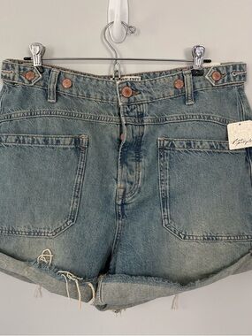 We The Free Light Blue High-Rise Denim Shorts